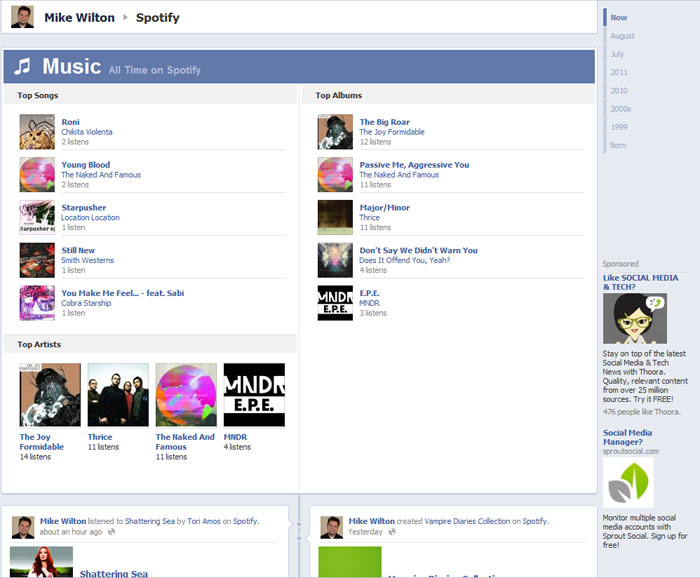 Spotify App on Facebook Timeline