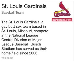 St. Louis Cardinals Knowledge Graph result featuring a gay slur